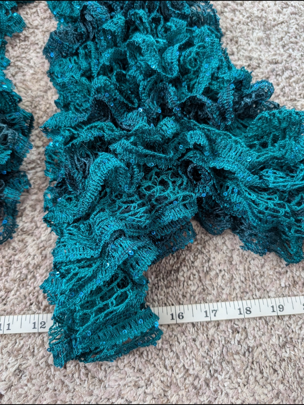 Handmade Textured Ruffle Scarf in Teal - Picture 3 of 3